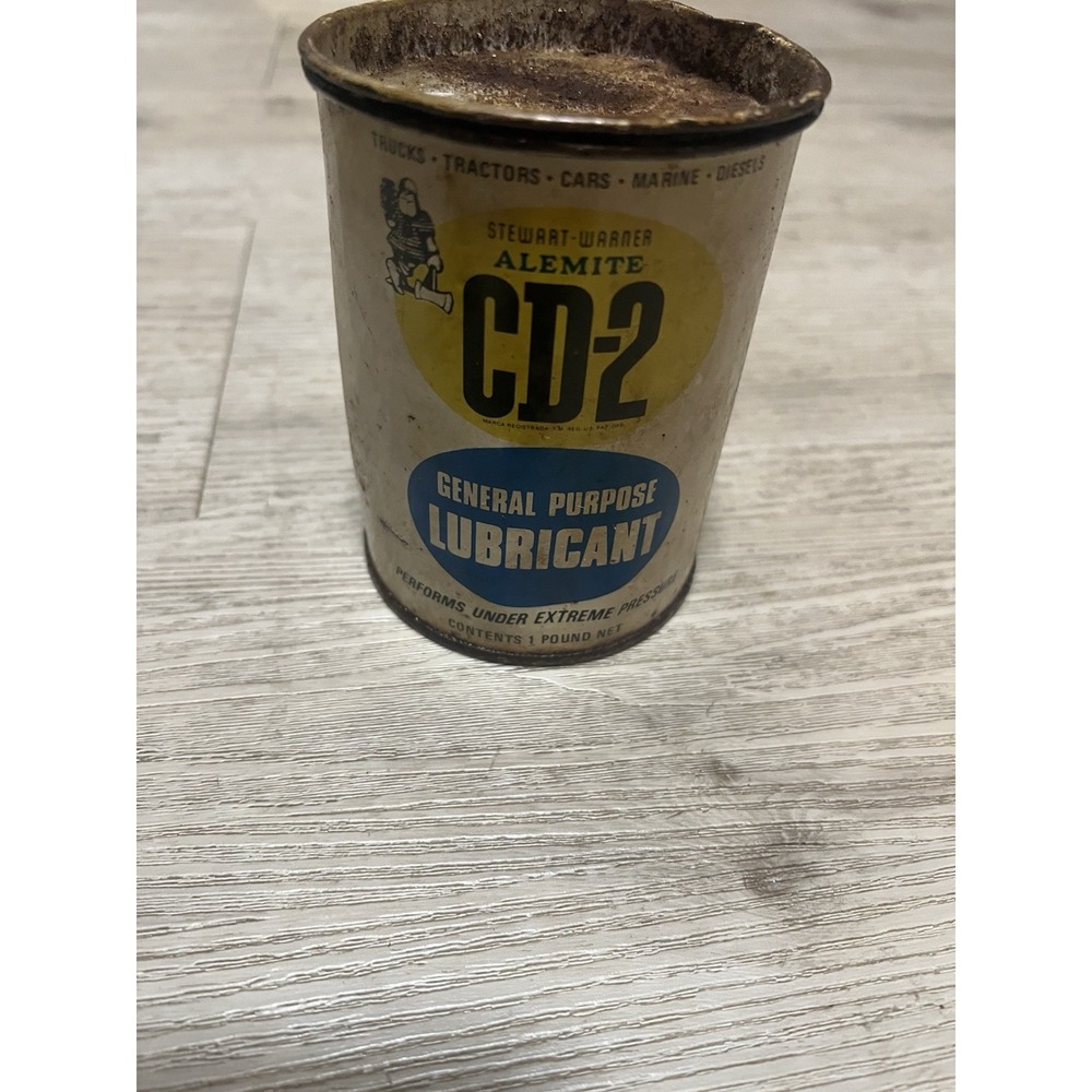 ALEMITE CD-2  1 LB GREASE TIN CAN   GARAGE SHOP  S-600 Vintage Advertisement